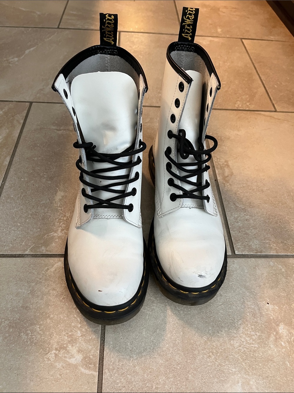 Dr. Martens White Leather Lace-Up Women’s Boots with Black Accents